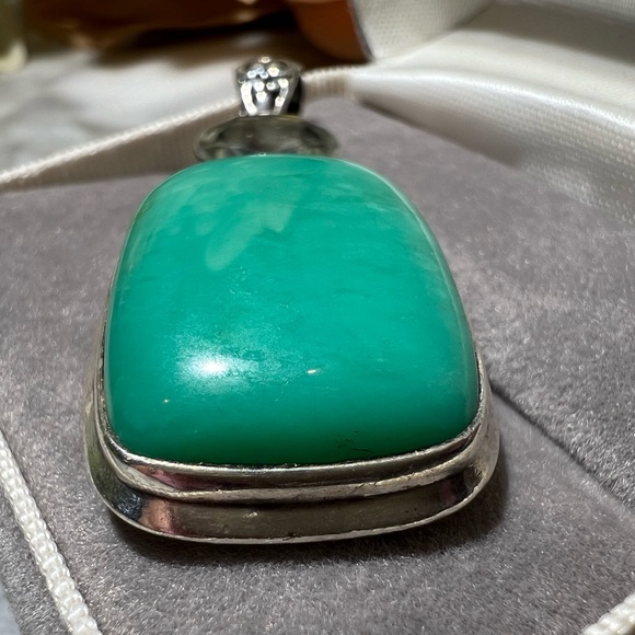 Vintage Large Turquoise & Gemstone Pendant Solid 925 Sterling Silver Handmade - Picture 16 of 17